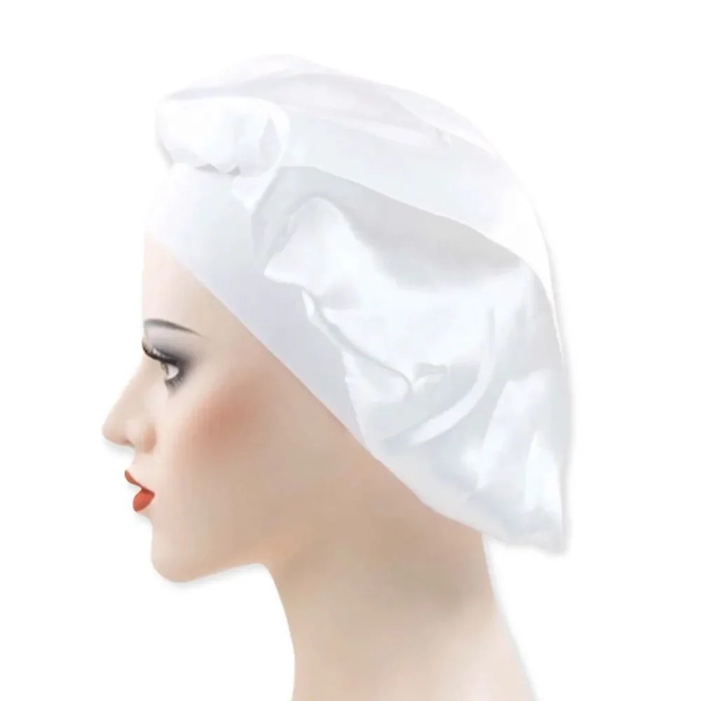 🆕White Satin Wide Elastic Hair Bonnet